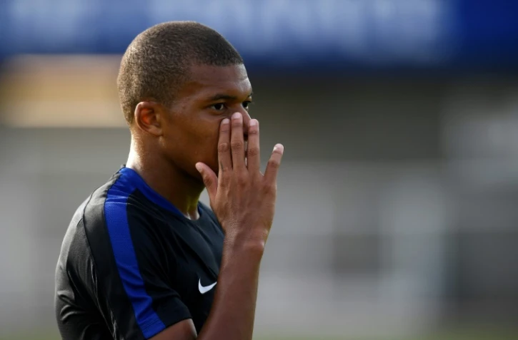 Kylian Mbappé à l'entraînement avec l'équipe de France à Clairefontaine, le 28 août 2017