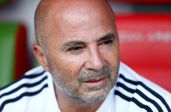 Le sélectionneur de l'Argentine Jorge Sampaoli lors de l'élimination par la France à Kazan en 8e de finale du Mondial le 30 juin 2018