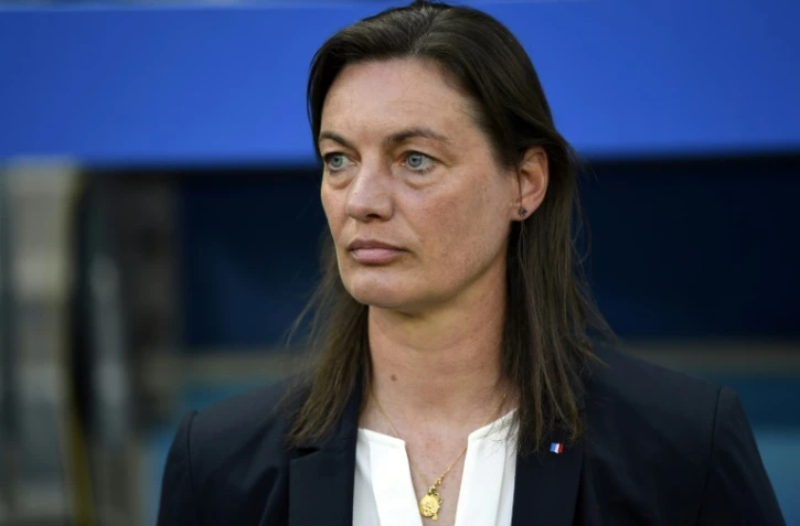 La sélectionneuse des Bleues Corinne Diacre lors du match face à la Norvège le 12 juin 2019 à Nice lors du Mondial