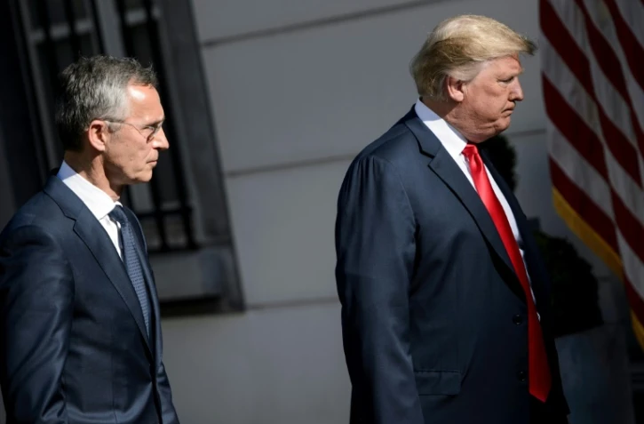 Le secrétaire général de l'Otan Jens Stoltenberg et le président américain Donald Trump, le 11 juillet 20108 à Bruxelles après avoir fait une déclaration à la presse.
