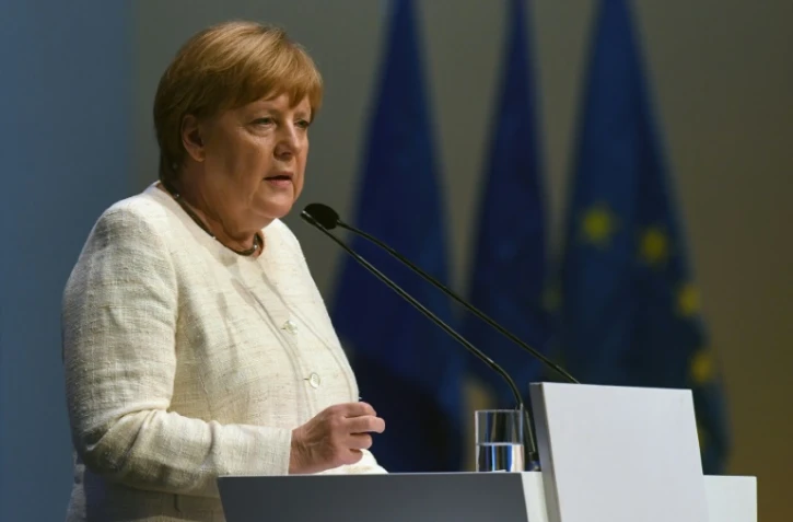 La chancelière allemande Angela Merkel s'exprime lors d'un meeting du PPE avant les élections européennes, le 24 mpai 2019 à Munich