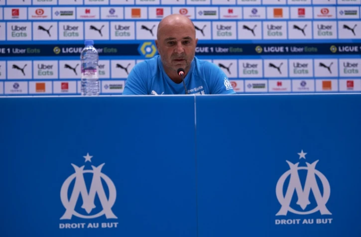 Le nouvel entraîneur de Marseille, l'Argentin Jorge Sampaoli, en conférence de presse au Vélodrome, le 9 mars 2021