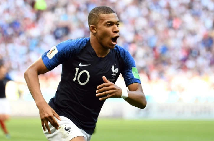 Kylian Mbappé auteur d'un doublé face aux Argentins en 8e de finale du Mondial, le 30 juin 2018 à Kazan