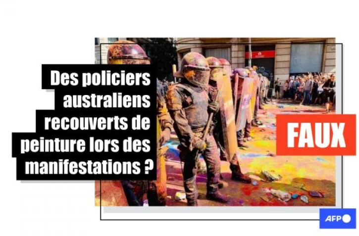   Attention, cette photo a été prise à Barcelone en 2018 et ne montre pas des policiers australiens lors des récentes manifestations à Melbourne