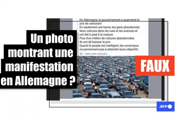   Cette photo ne montre pas une manifestation contre la hausse des prix du carburant en Allemagne, mais des embouteillages en Chine