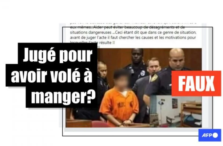   Non, cette photo ne montre pas le procès d&rsquo;un garçon accusé d&rsquo;avoir volé de la nourriture