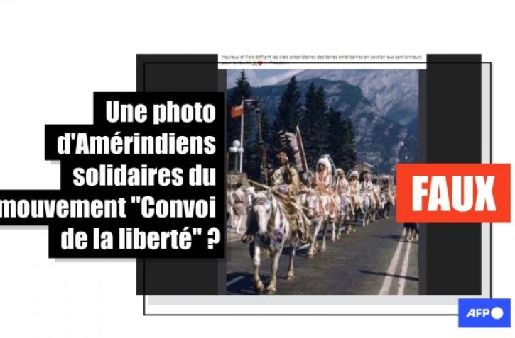   Cette photo ne montre pas des Amérindiens défiler en soutien aux "camionneurs pour la liberté"