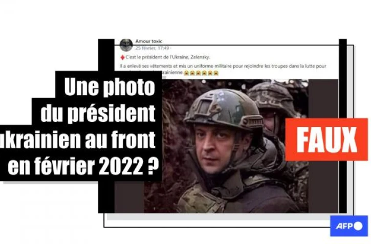   Non, cette photo du président ukrainien n'a pas été prise sur un champ de bataille après l'invasion russe