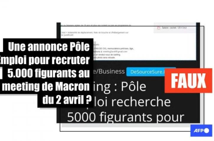   Une annonce pour "5.000 figurants" à un meeting d'Emmanuel Macron ? Attention à cet article parodique
