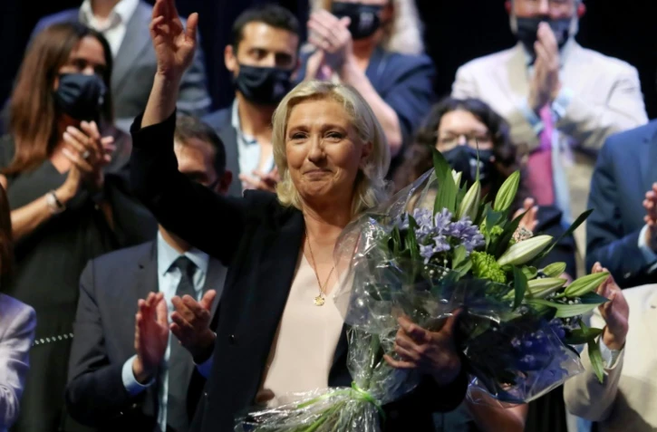 La présidente du RN Marine Le Pen à l'issue du congrès de son parti à Perpignan le 4 septembre 2021