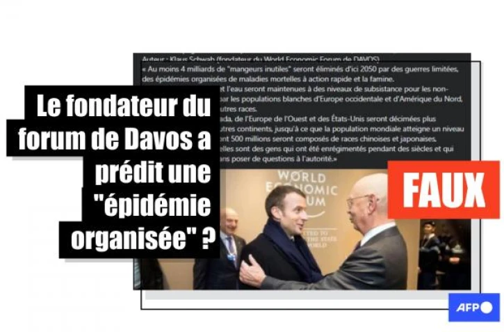   Non, le fondateur du Forum de Davos n'a pas écrit que des épidémies élimineraient 4 milliards de "mangeurs inutiles"