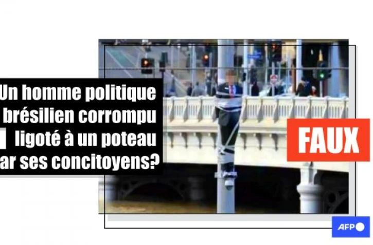   Non, cette photo ne montre pas un homme politique brésilien corrompu ligoté à un poteau par ses concitoyens