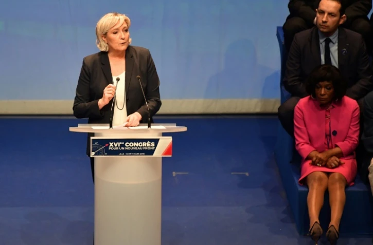 Marine Le Pen, lors du congrès du Front national, le 11 mars 2018 à Lille