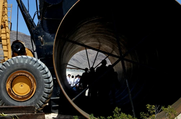 Photo prise le 11 mai 2016 à Las Vegas (Etats-Unis) lors du premier test public d'un système de propulsion censé faire fonctionner un projet futuriste de train à très grande vitesse, "Hyperloop"