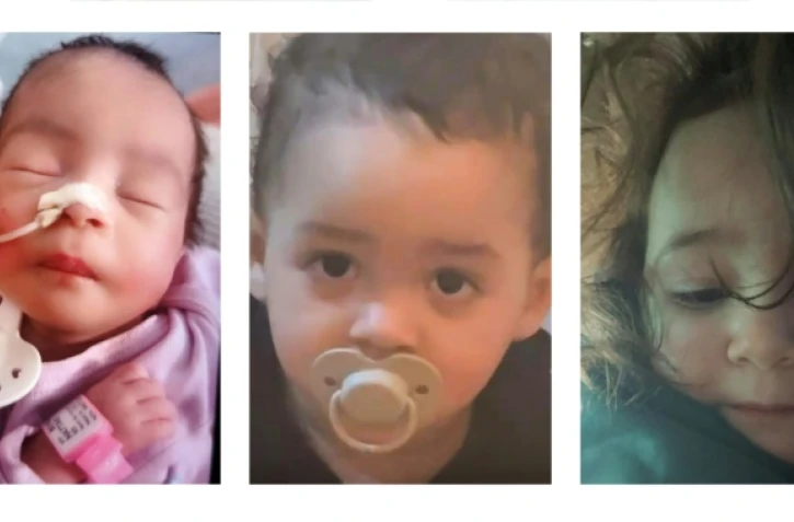 Photo combo datant du 21 février 2026 fournie par la gendarmerie pour l'"Alerte Enlèvement", qui concerne (G à D): Dalia, 6 semaines, Nael, 18 mois et Eline, 2 ans et demi