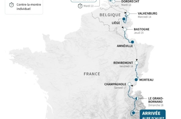 Carte du parcours prévu du Tour de France femmes 2024