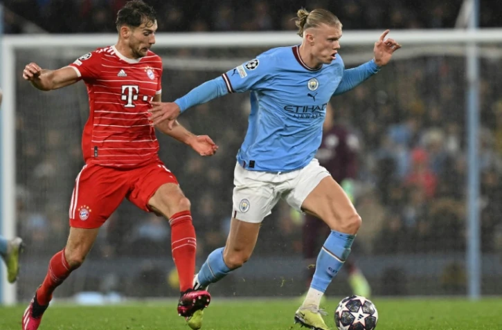 Erling Haaland (droite) et Leon Goretzka lors du match City-Bayern le 11 avril 2023 à Manchester