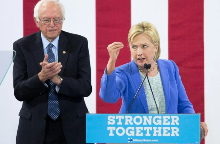Hillary Clinton et Bernie Sanders Ă Portsmouth, dans le New Hanpshire, le 12 juillet 2016