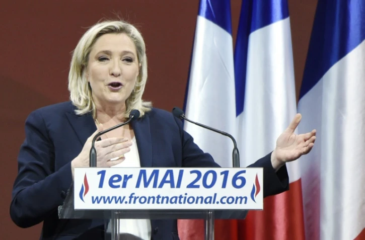 Marine Le Pen lors d'un discours à Paris le 1er mai 2016