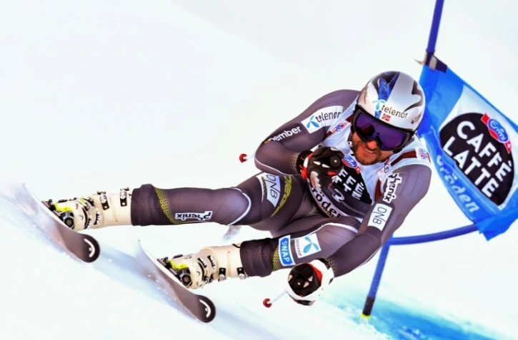 Aksel Lund Svindal lancé vers sa victoire dans le super-G de Val Gardena, le 14 décembre 2018