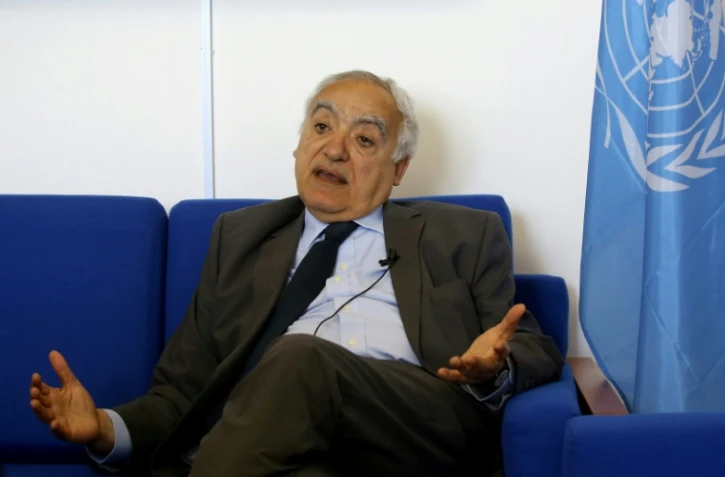 L'émissaire de l'ONU en Libye, Ghassan Salamé, s'exprime dans une interview à l'AFP à Tripoli de la situation en Libye, le 18 avril 2019