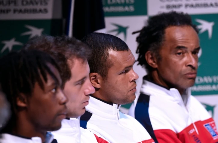 Gael Monfils, Richard Gasquet, Jo-Wilfried Tsonga et Yannick Noah le 3 mars 2016 à Pointe-à-Pitre