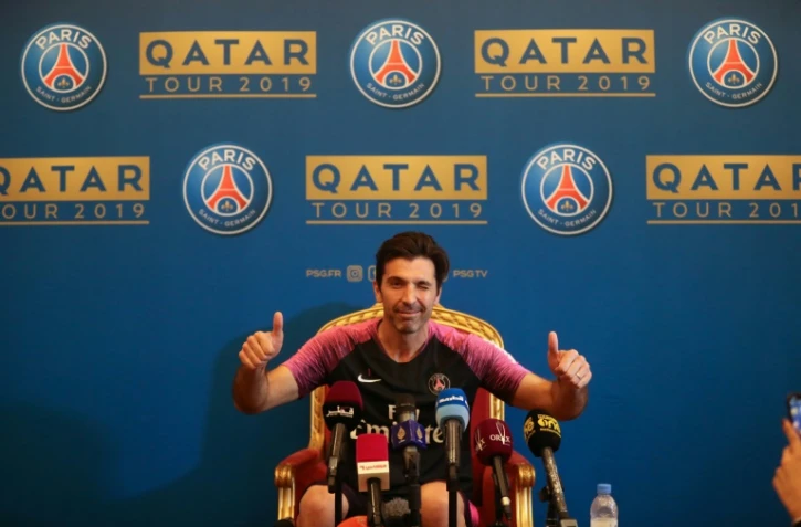 Le gardien de but du PSG Gianluigi Buffon en conférence de presse à Doha le 14 janvier 2019
