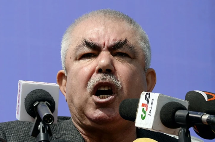 Le chef de guerre afghan Abdul Rashid Dostum lors d'un meeting électoral près de Kunduz, le 19 mars 2018
