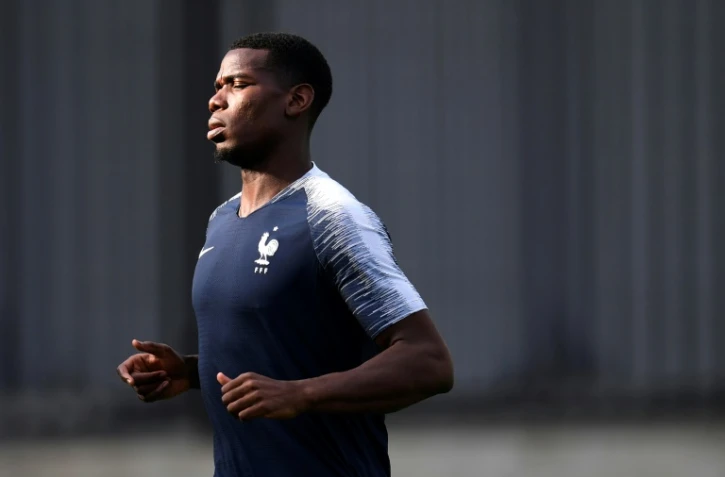 Le milieu français Paul Pogba lors d'une séance d'entraînement le 14 juillet 2018 lors du Mondial