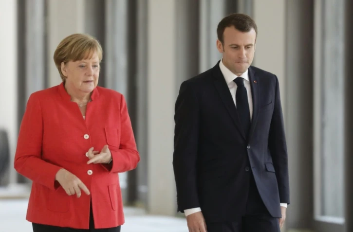 La chancelière allemande Angela Merkel et le président français Emmanuel Macron, le 19 avril 2018 à Berlin