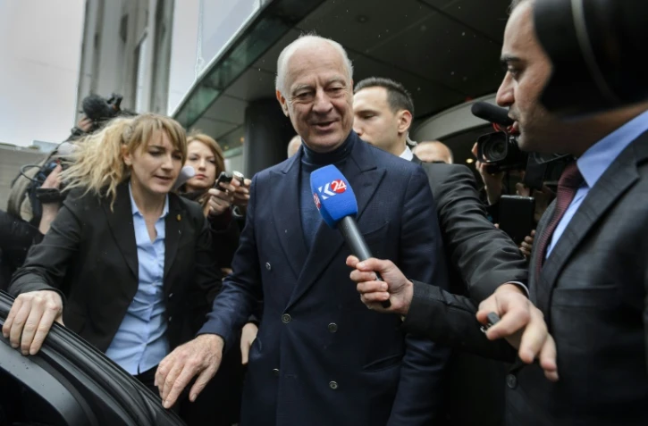 L'émissaire de l'ONU pour la Syrie, Staffan de Mistura après une rencontre avec l'opposition syrienne à Genève le 31 janvier 2016
