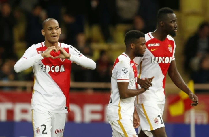 Le défenseur brésilien de l'AS Monaco Fabinho (N.2), buteur sur penalty contre Saint-Etienne à Louis-II, le 13 décembre 2015