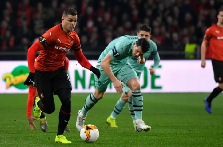 Le meneur de jeu du Stade Rennais Hatem Ben Arfa contre Arsenal en 8es de finale aller de l'Europa Ligue, le 7 mars 2019 à Rennes
