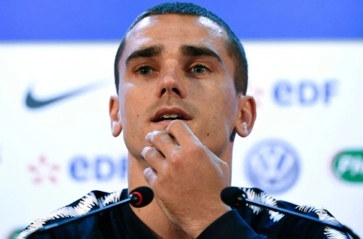 L'attaquant de l'équipe de France et de l'Atlético Madrid, Antoine Griezmann au cours d'une conférence de presse à l'ouest de Moscou, à Istra, le 12 juin 2018   