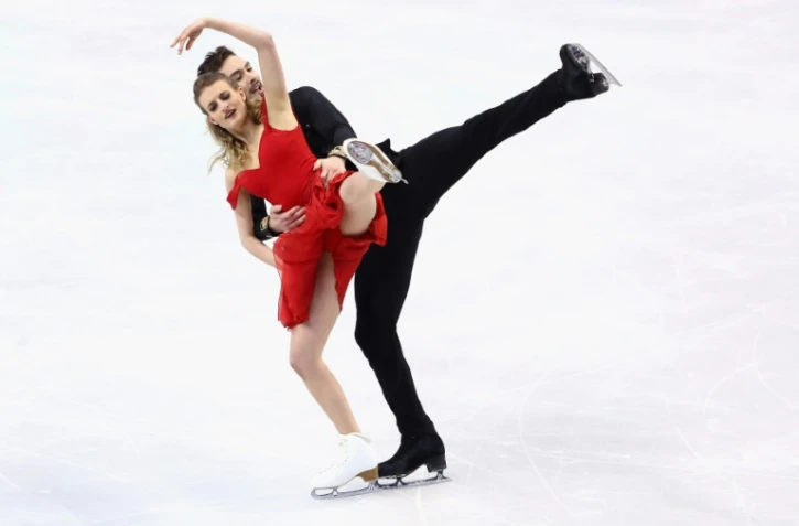 Gabriella Papadakis et Guillaume Cizeron lors du programme court des Mondiaux-2016 de patinage artistique, le 30 mars 2016 à Boston (Etats-Unis)