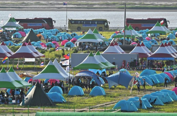 Vue du campement de la fête mondiale des scouts qui a viré au cauchemar après une vague de chaleur à Buan dans la province sud-coréenne de Jeolla, le 5 août 2023