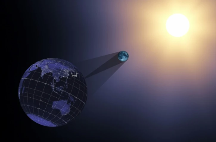 Illustration du 21 juin 2017 de la Nasa représentant la Terre, la Lune et le Soleil lors d'une éclipse 