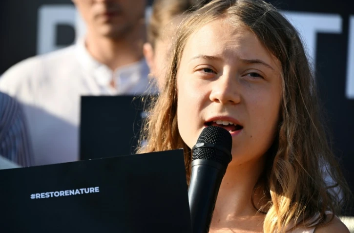 L'activiste suédoise pour le climat Greta Thunberg lors d'un discours devant le Parlement européen, le 11 juillet 2023 à Strasbourg
