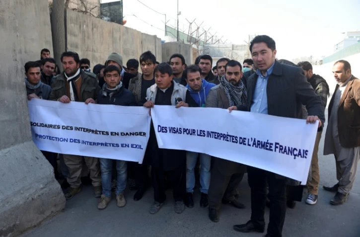 D'anciens interprètes afghans de l'armée française lors d'une manifestation devant l'ambassade de France à Kaboul, le 10 janvier 2017.
