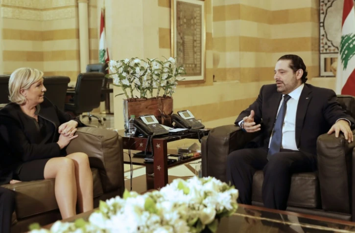 Marine Le Pen et le Premier ministre libanais Saad Hariri à Beyrouth, le 20 février 2017