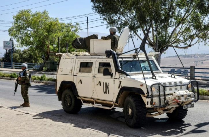 Patrouille des casques bleus espagnols de la Force intérimaire des Nations Unies au Liban (Finul), dans le sud du Liban, le 23 août 2023