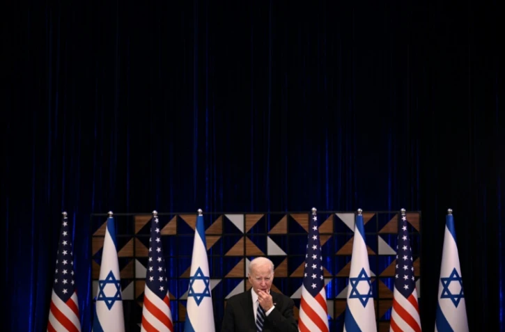 Le président américain Joe Biden lors d'une conférence de presse à Tel-Aviv le 18 octobre 2023