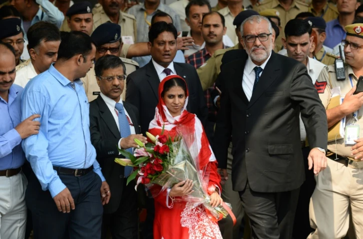 Une jeune femme indienne sourde et muette, Geeta, le 26 octobre 2015 à son arrivée à New Delhi après avoir passé plus de 10 ans au Pakistan