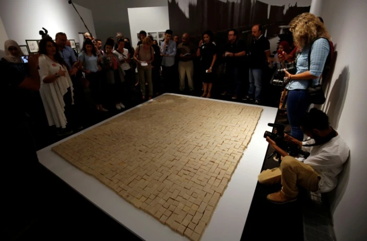 Une installation à partir de morceau de savon intitulée "la Palestine après Oslo" lors de l'exposition "Jérusalem vit" au Musée palestinien à Bir Zeit, en Cisjordanie, le 26 août 2017