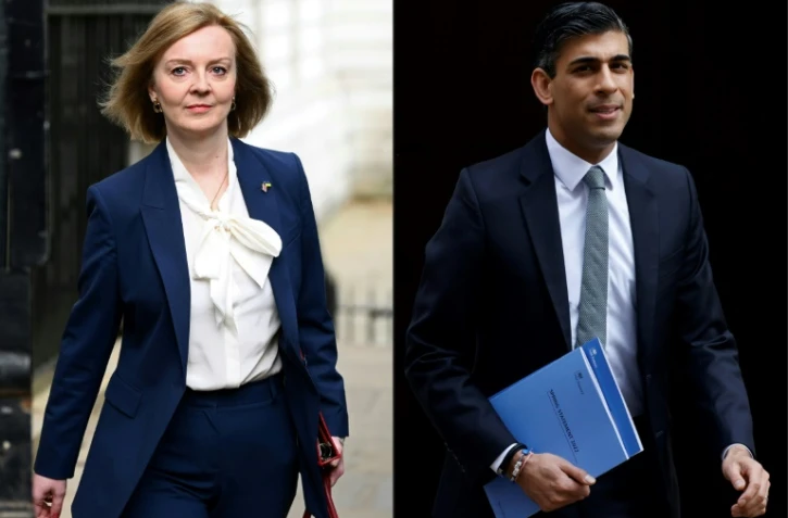 Montage réalisé le 12 juillet montrant la cheffe de la diplomatie Liz Truss et l'ancien ministre des Finances Rishi Sunak, à Londres