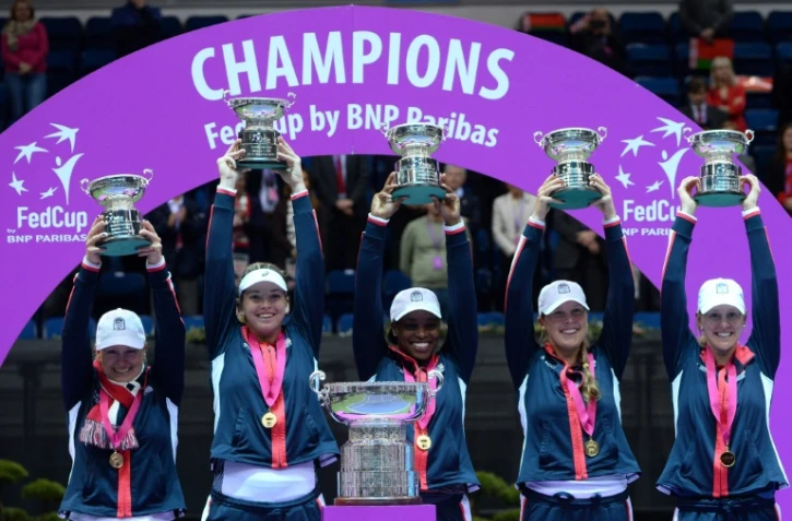 Les Américaines s'adjugent le trophée de la Fed Cup après leur victoire sur le Belarus, le 12 novemlbre 2017 à Minsk