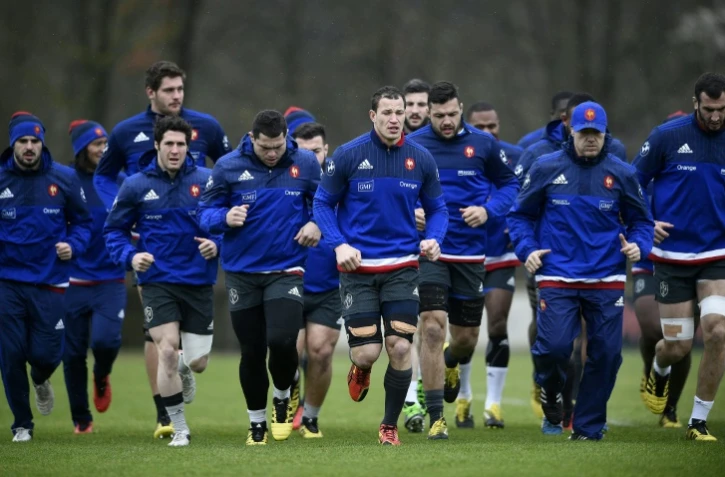 Le XV de France à l'entraînement au centre national de rugby de Marcoussis, le 12 février 2016
