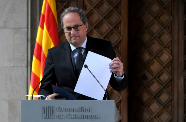 Le président indépendantiste de la Catalogne, Quim Torra, lors d'une conférence de presse à Barcelone, le 29 janvier 2019.
