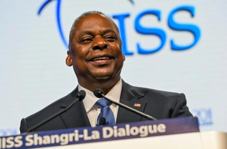 Le secrétaire américain à la Défene Lloyd Austin à la conférence Shangri-La de dialogue sur la défense, le 3 juin 2023 à Singapour