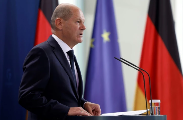 Le chancelier allemand Olaf Scholz lors d'une conférence de presse à Berlin le 18 août 2022